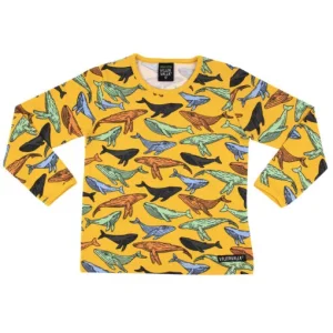 Maglietta in cotone organico – Balene giallo- Villervalla