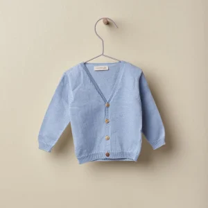 Cardigan in filo a V azzurro
