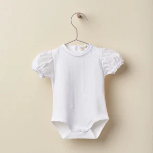 T shirt a body bianco in cotone con maniche a sbuffo