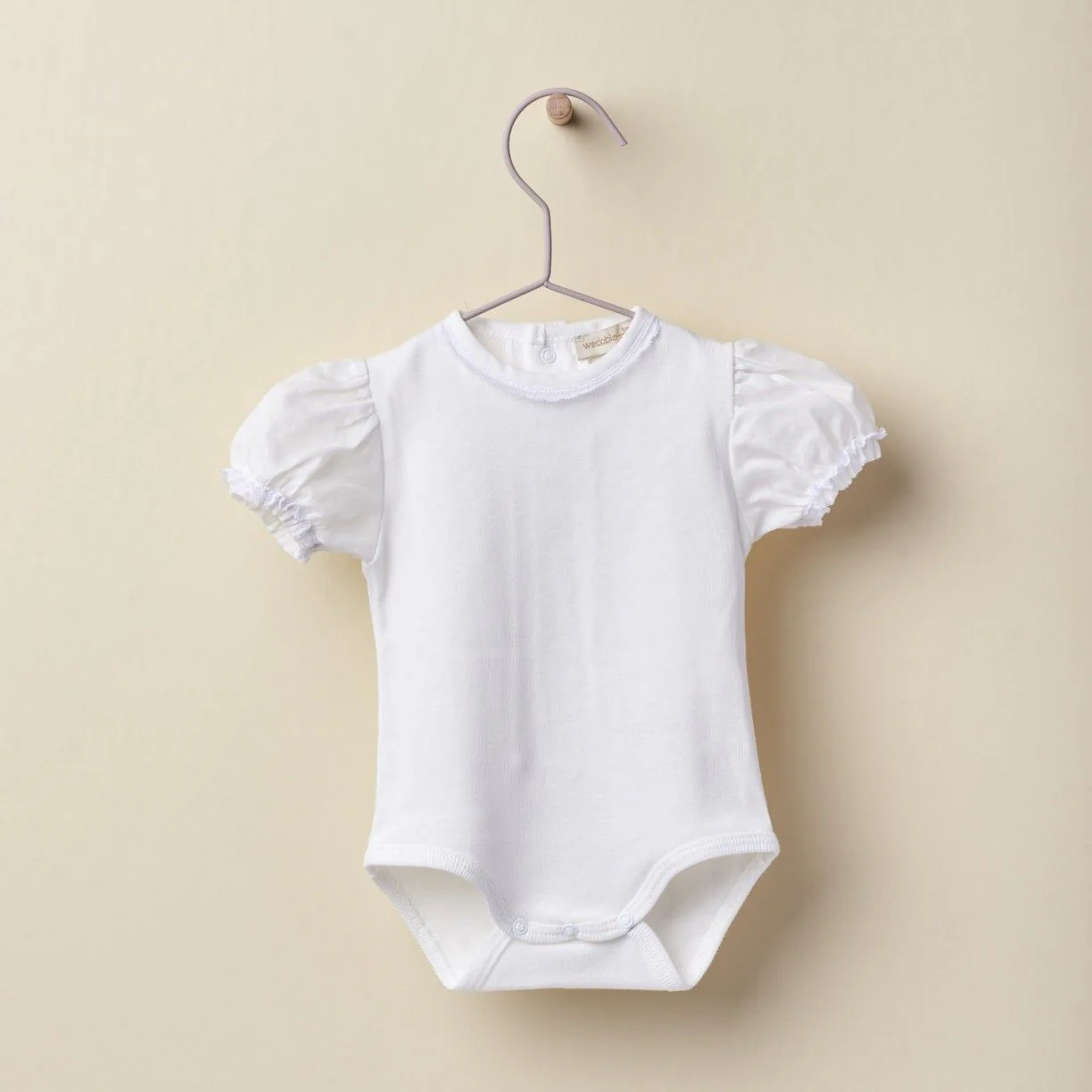 T shirt a body bianco in cotone con maniche a sbuffo - immagine 2