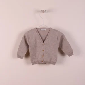 Cardigan in filo a V cammello