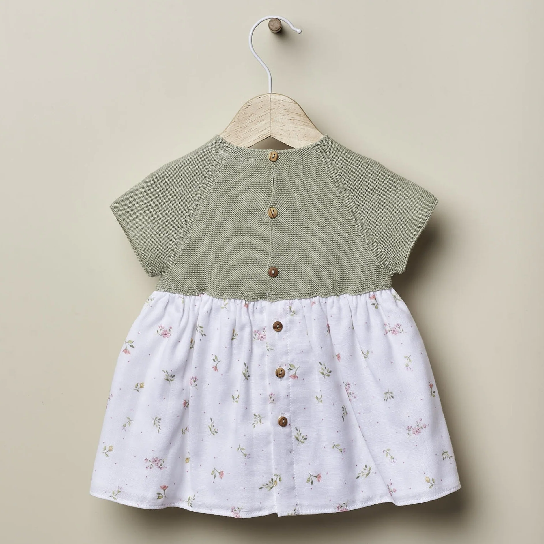 Abito in maglia e cotone per bambini verde/fiori - immagine 3