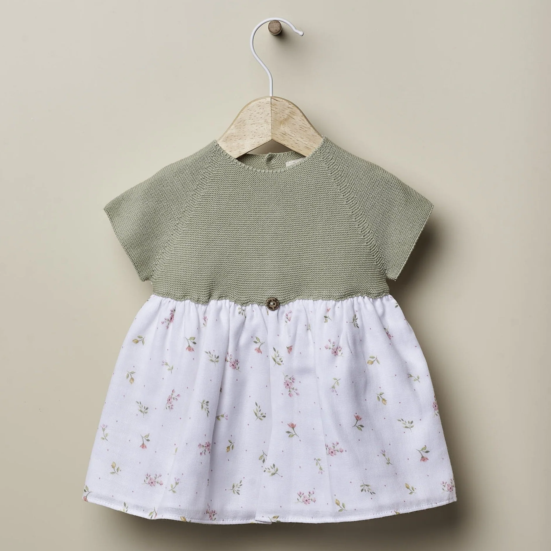 Abito in maglia e cotone per bambini verde/fiori - immagine 2