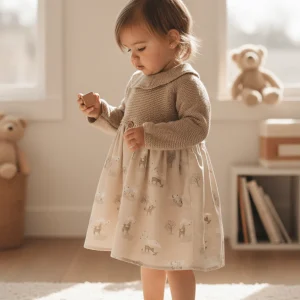 Abito per bambina in Lana Merinos Woodland Animals