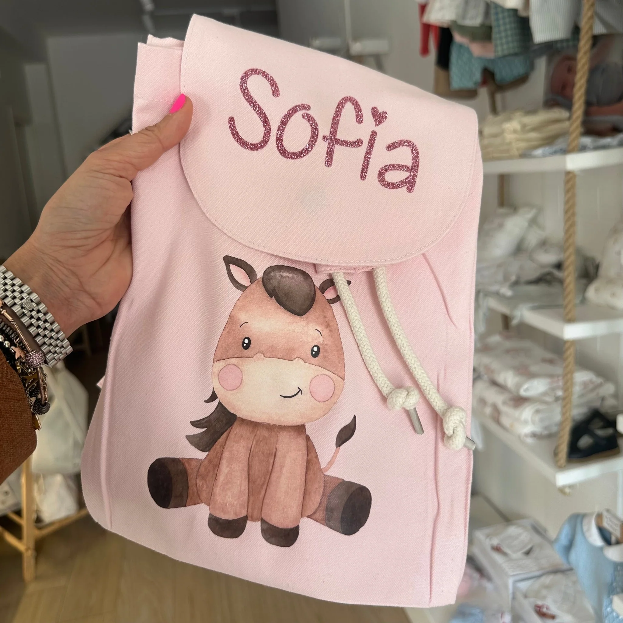 Mini Zaino asilo personalizzabile in cotone Baby Horse - immagine 4