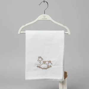 Wedoble Mussola in Cotone Ricamata Cavallino Tortora