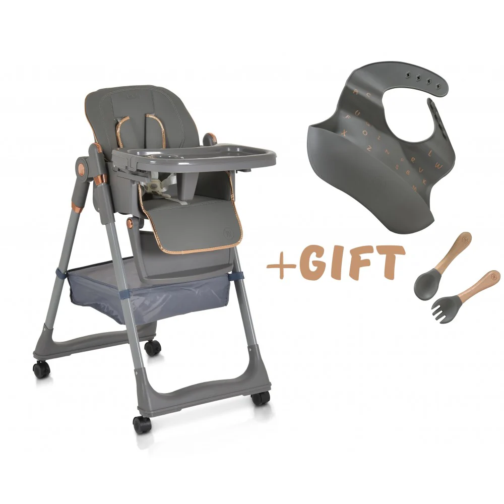 Sediolone Pappa Moni Lindo Grigio + Bavaglino e Posate in Silicone OMAGGIO