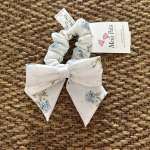 Scrunchie con fiocco per capelli in poliestere fiori azzurri