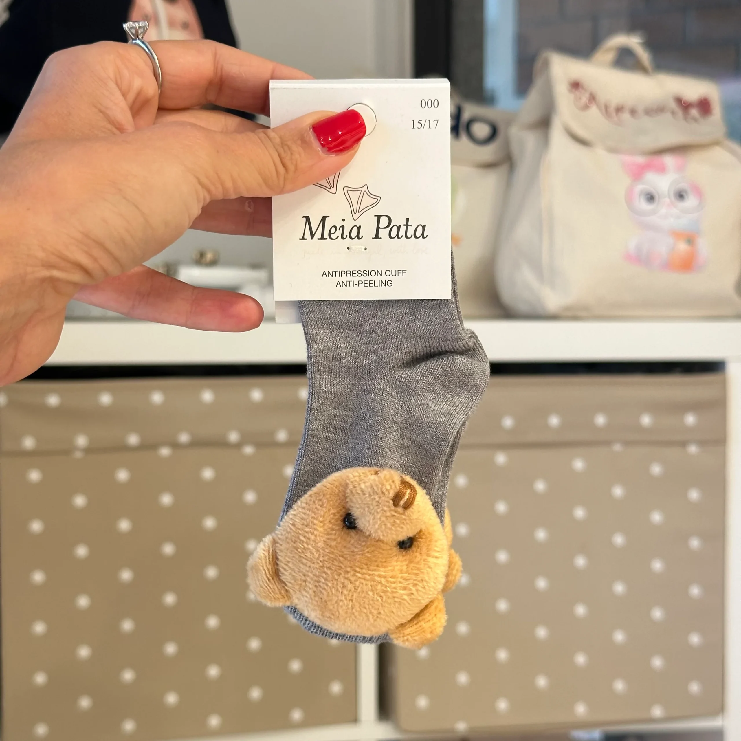 Calze bambini in cotone con orsetto Meia Pata Grigio