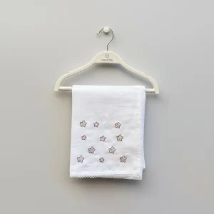 Wedoble Mussola in Cotone Ricamata Stelline Tortora