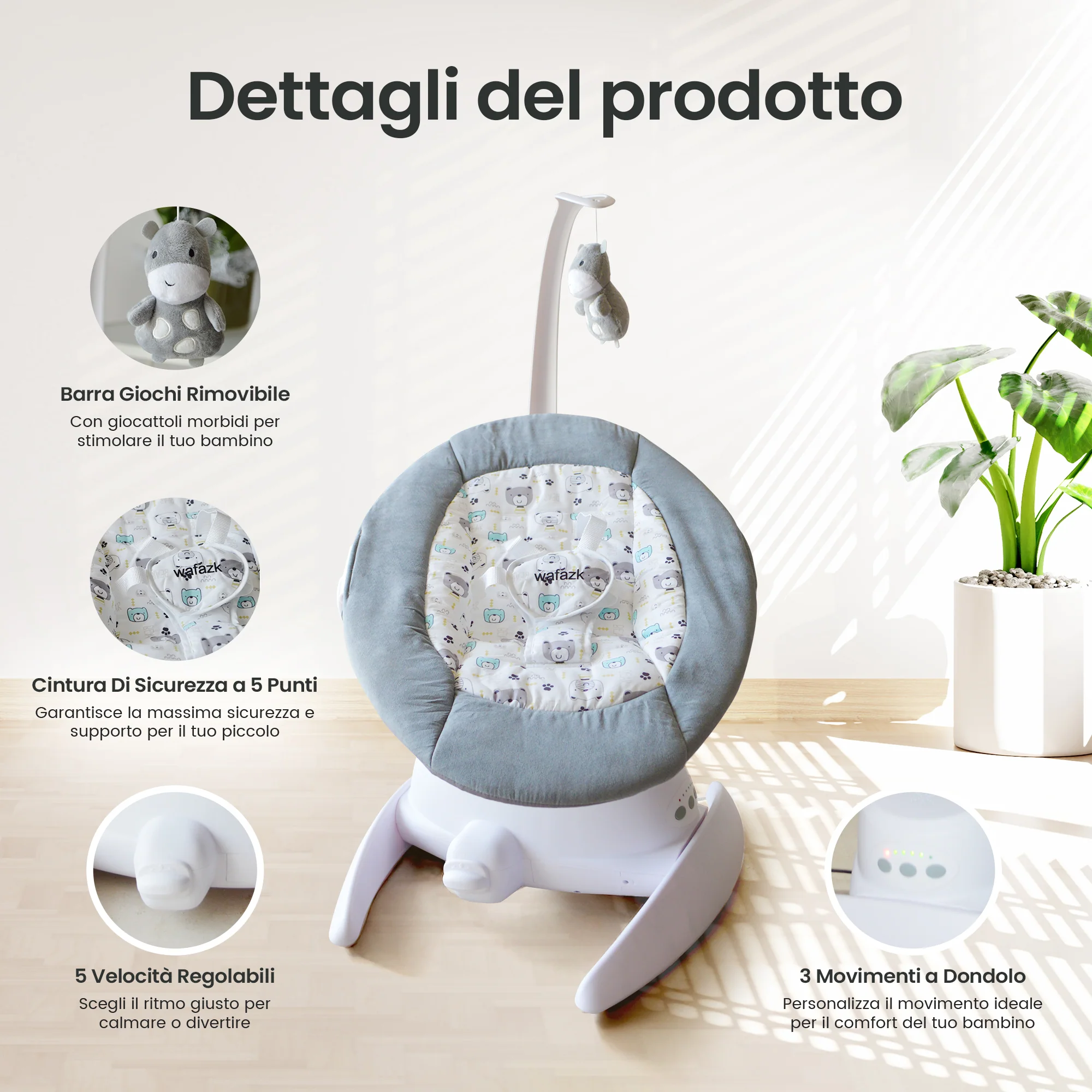 Sdraietta neonato elettrica con musica + mussole in omaggio - immagine 3