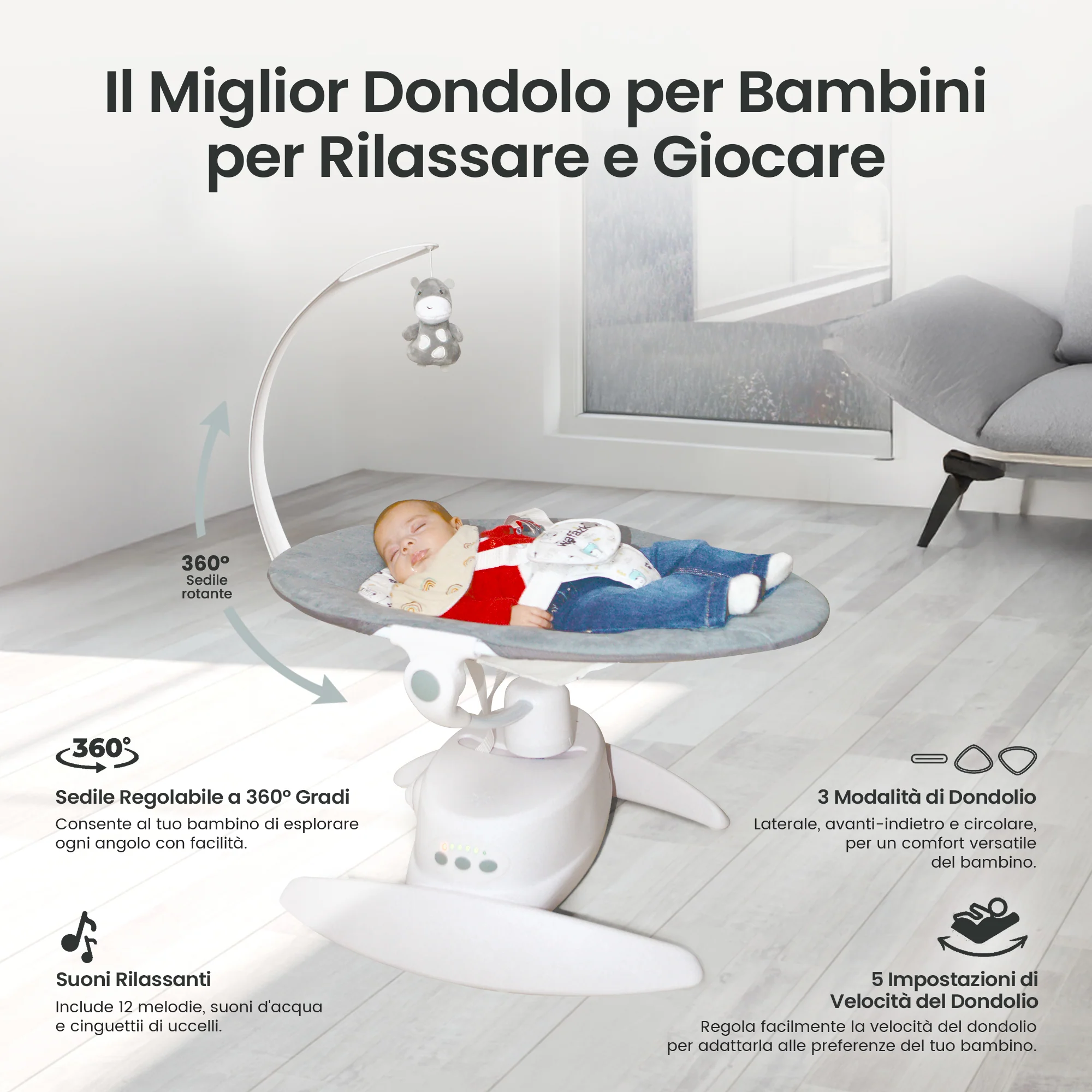 Sdraietta neonato elettrica con musica + mussole in omaggio - immagine 4