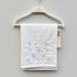 Wedoble Mussola in Cotone Ricamata Stelline Azzurro