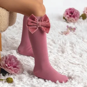 Calze bimba con fiocco in velluto Meia Pata