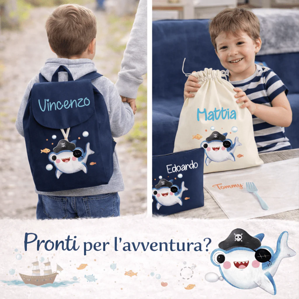 Mini Zaino asilo personalizzabile in cotone Baby Shark - immagine 4