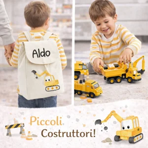 Mini Zaino asilo personalizzabile in cotone Escavatore