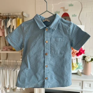 Camicia in cotone CELESTE a maniche corte