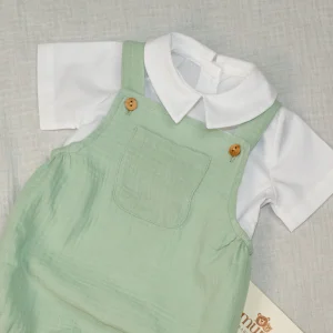 Salopette in mussola di cotone con camicetta