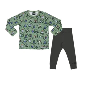 Villervalla- Completo Gufetti in cotone organico – Verde