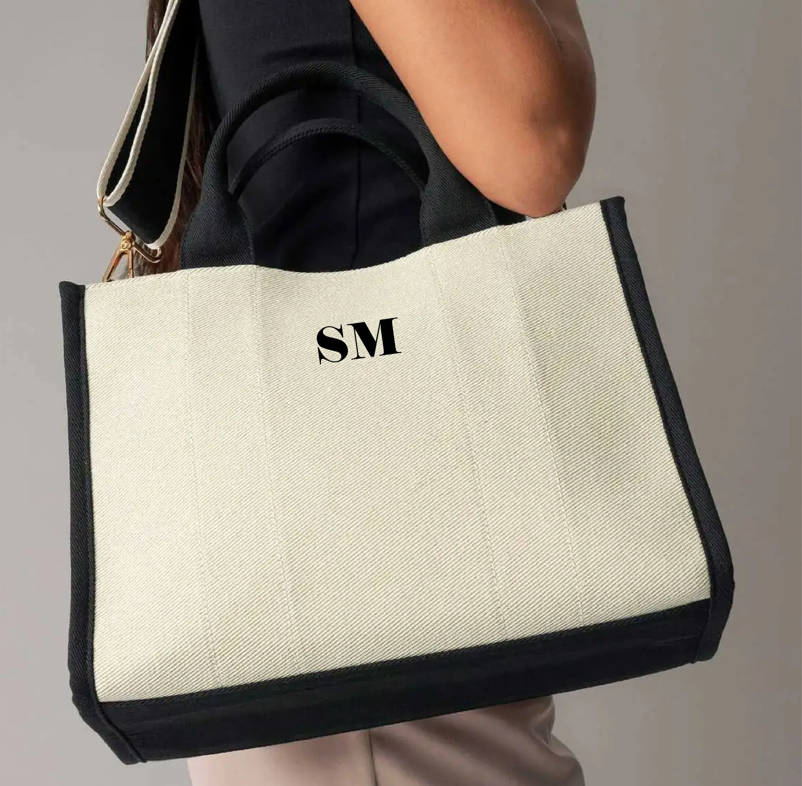 Borsa Tote in Twill Personalizzabile Natutal/Black – Eleganza e Funzionalità - immagine 6