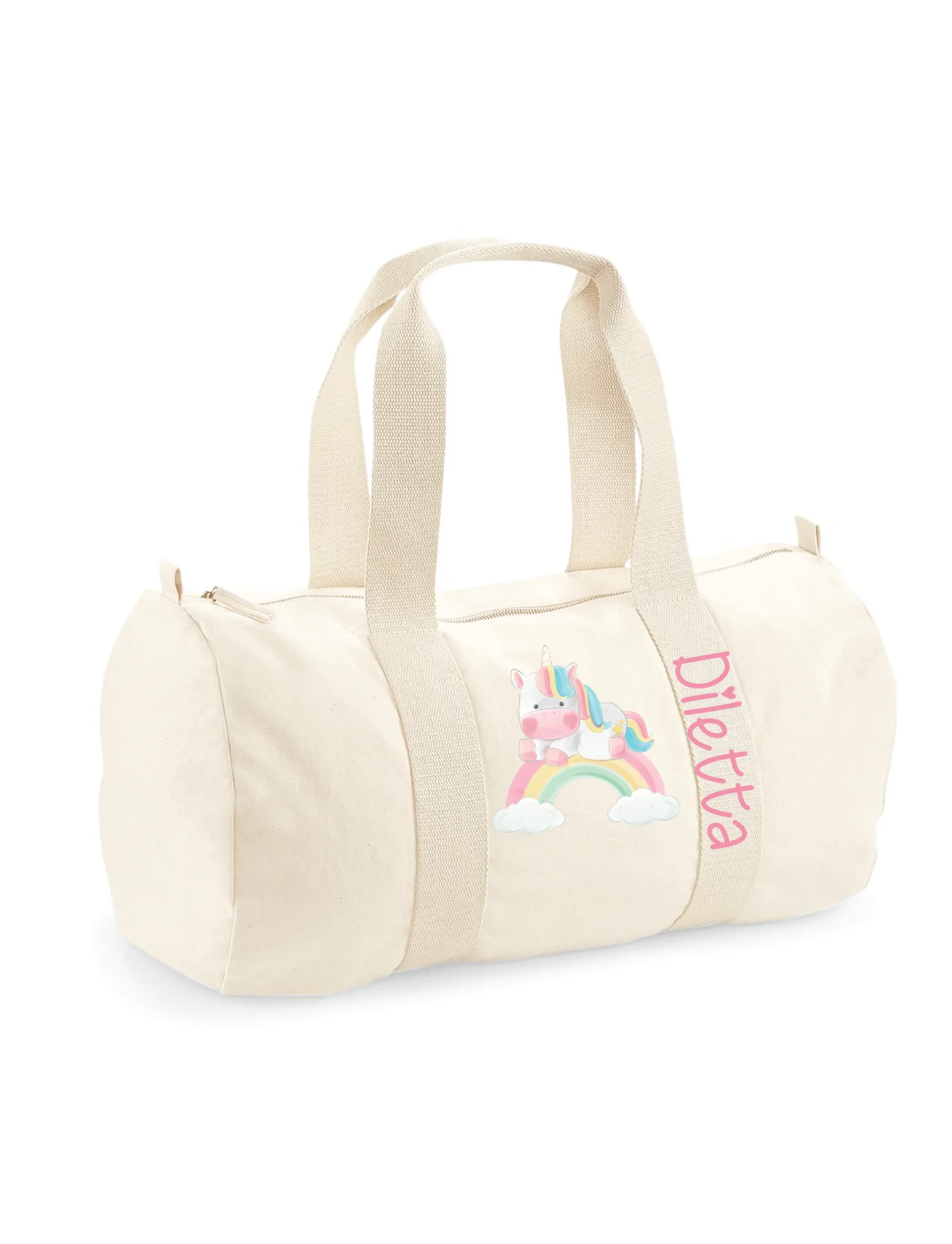Borsone in cotone canvas personalizzato Unicorno Arcobaleno