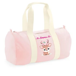 Borsone in cotone personalizzato Cerbiatto fiori di pesco