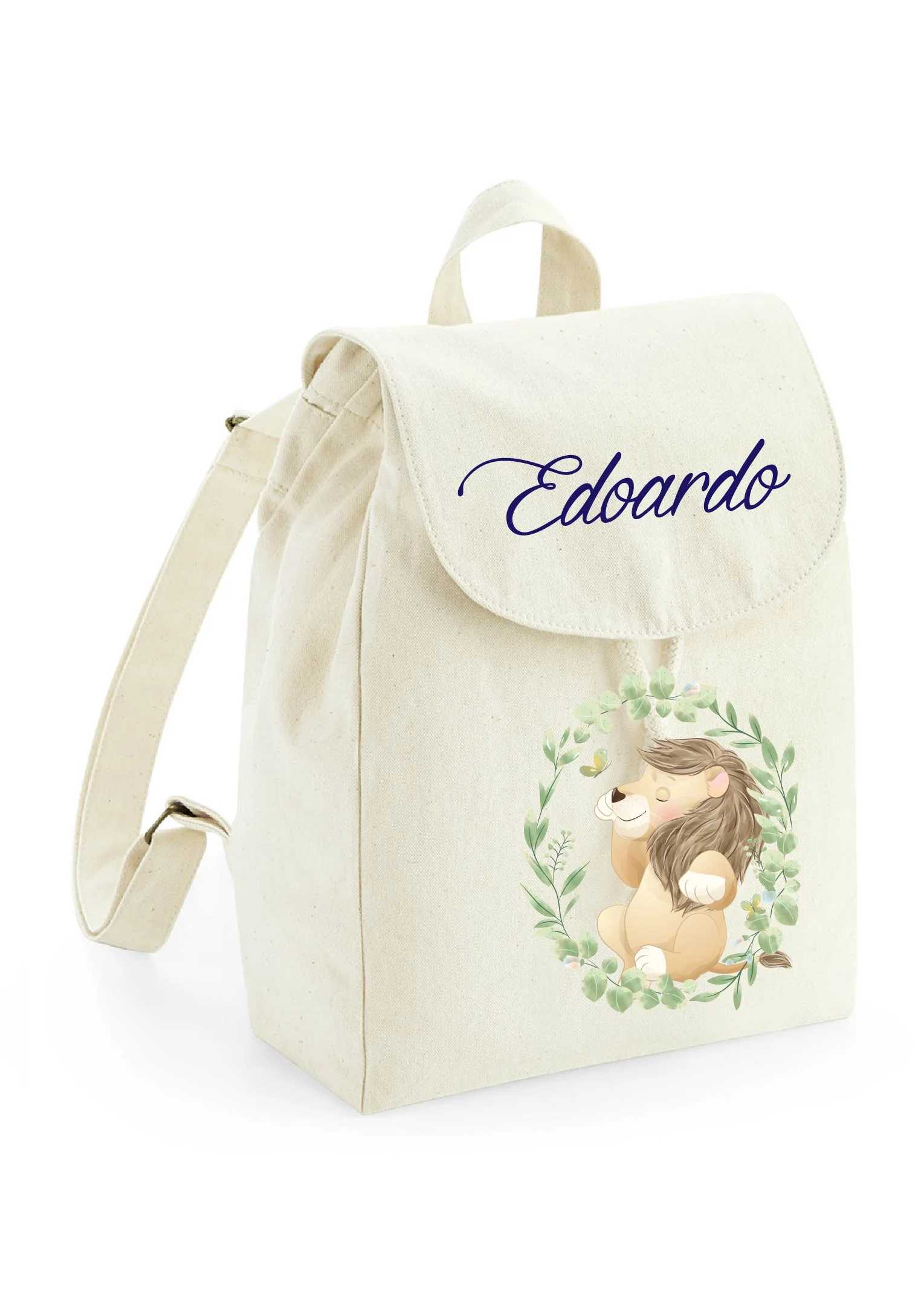 Mini Zaino asilo personalizzabile in cotone Leone in cornice - immagine 3