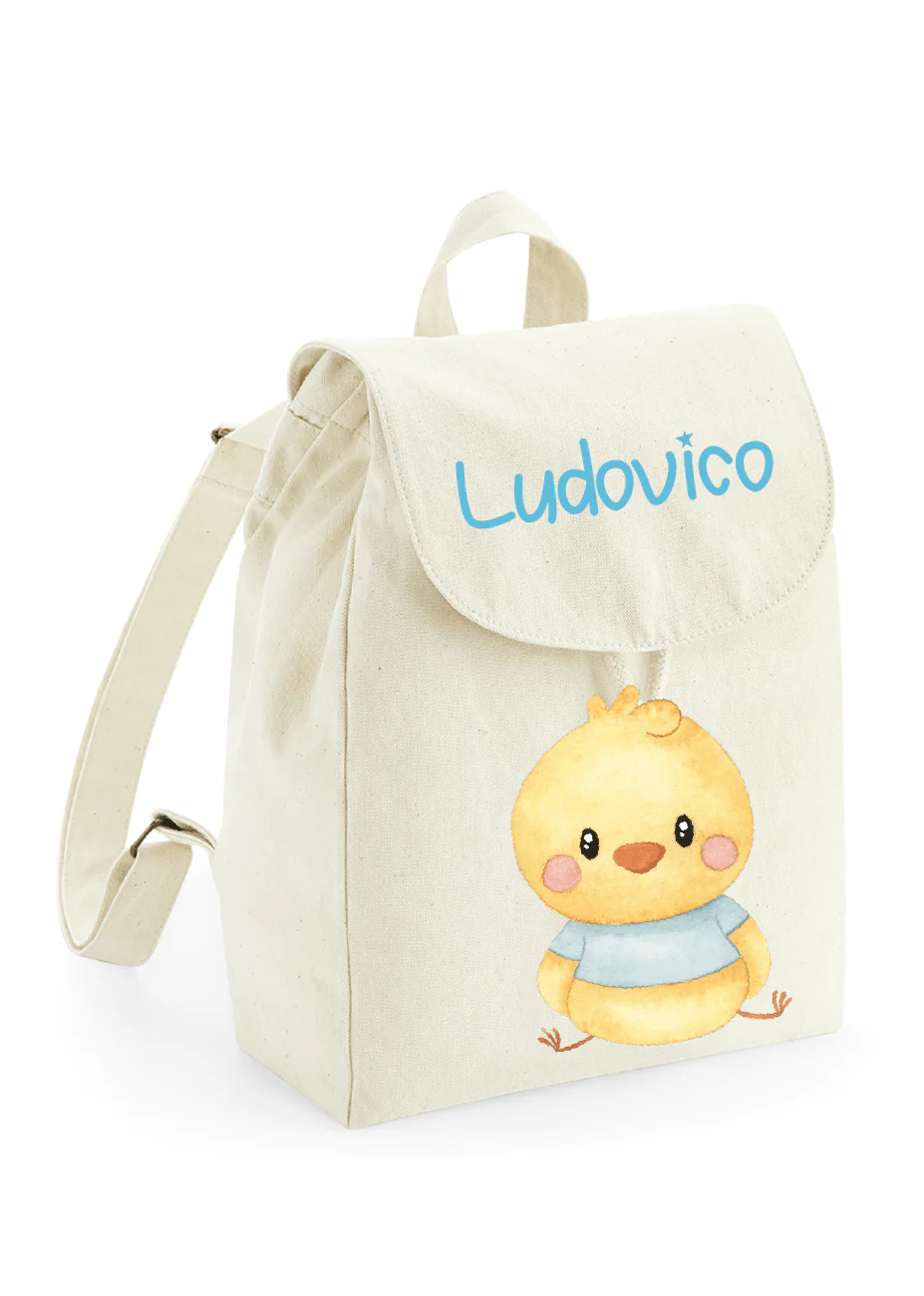 Mini Zaino asilo personalizzabile in cotone Pulcino Azzurro - immagine 3