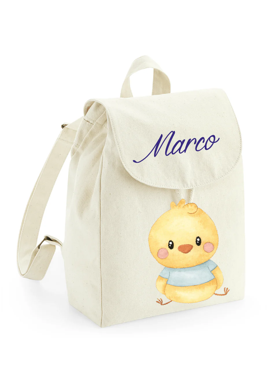 Mini Zaino asilo personalizzabile in cotone Pulcino Azzurro - immagine 6