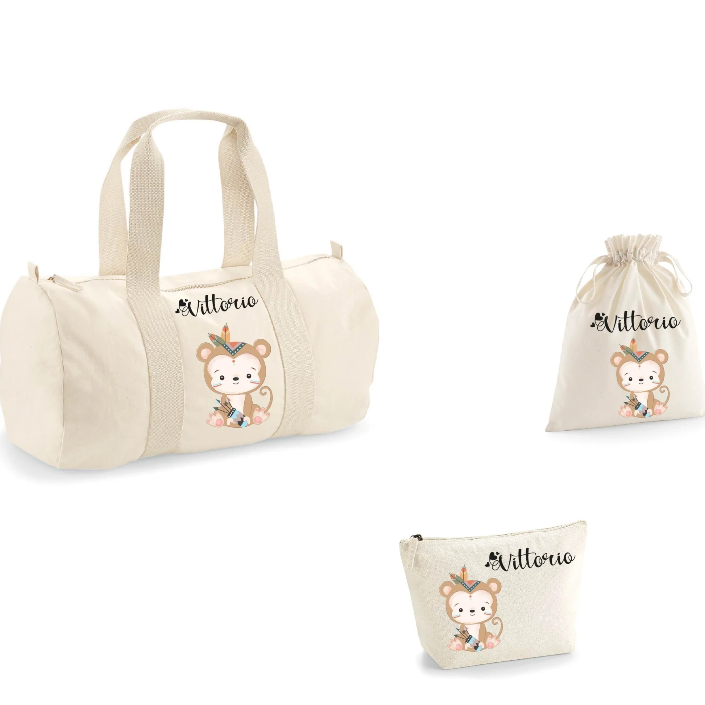 Borsone, pochette e sacchetto in cotone personalizzabile Scimmietta indiana - immagine 4