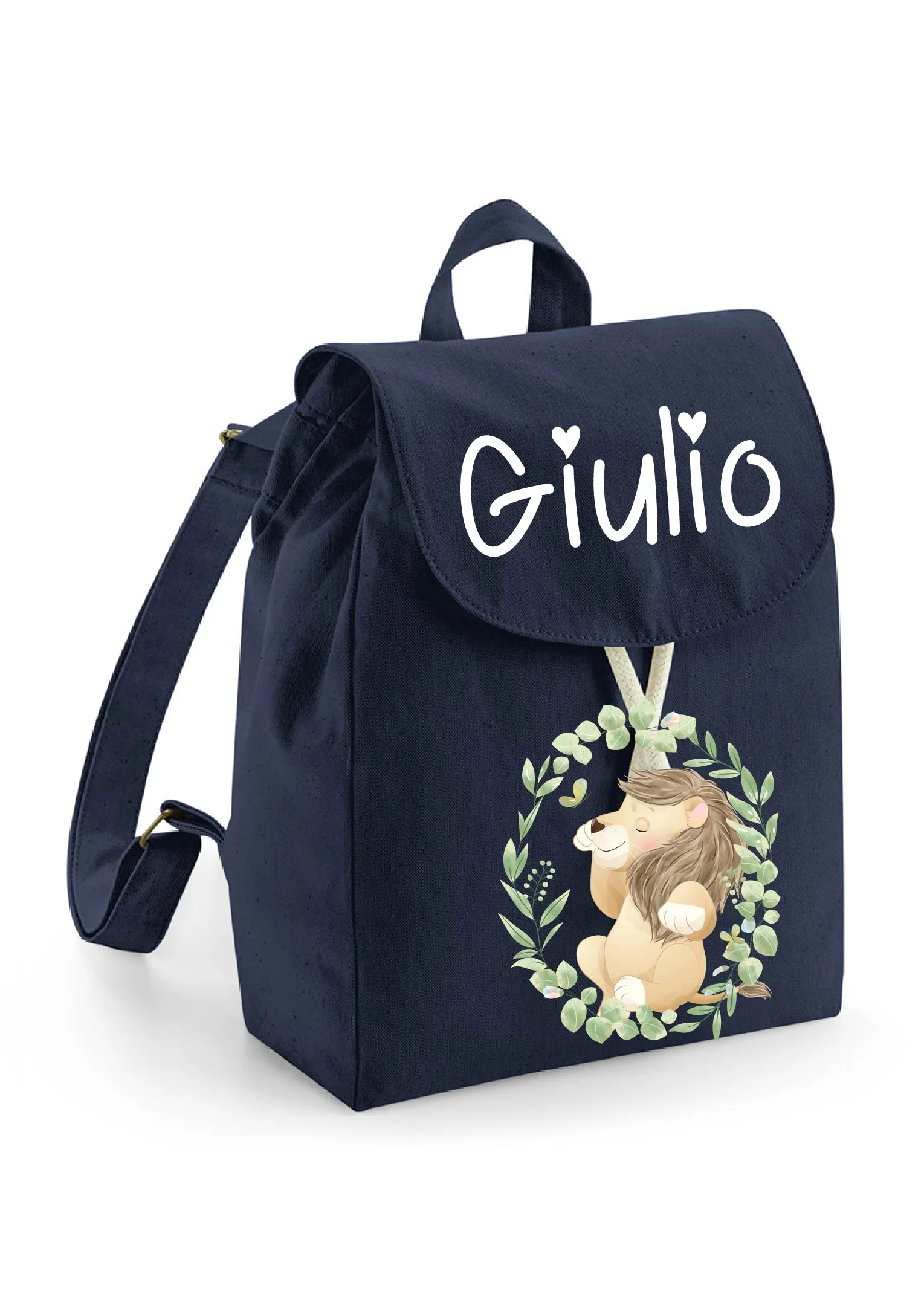 Mini Zaino asilo personalizzabile in cotone Leone in cornice - immagine 2