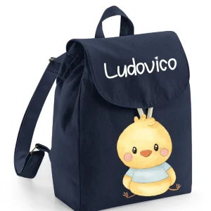 Mini Zaino asilo personalizzabile in cotone Pulcino Azzurro