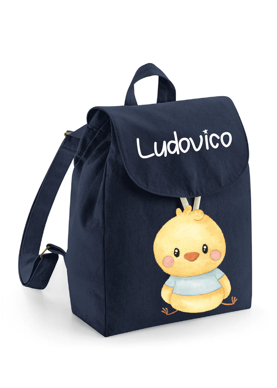 Mini Zaino asilo personalizzabile in cotone Pulcino Azzurro