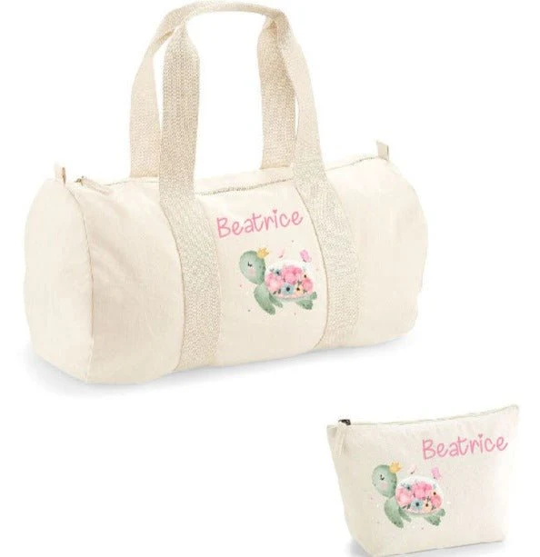 Borsone pochette in cotone personalizzabile Tartaruga Fiori - immagine 3