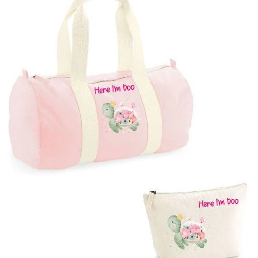 Borsone pochette in cotone personalizzabile Tartaruga Fiori - immagine 2