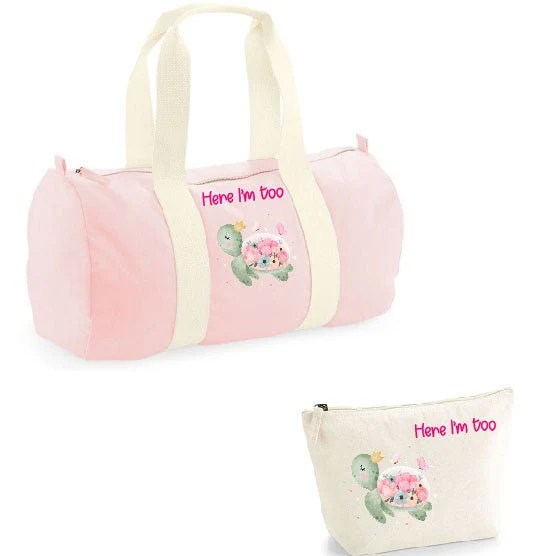 Borsone pochette in cotone personalizzabile Tartaruga Fiori - immagine 6