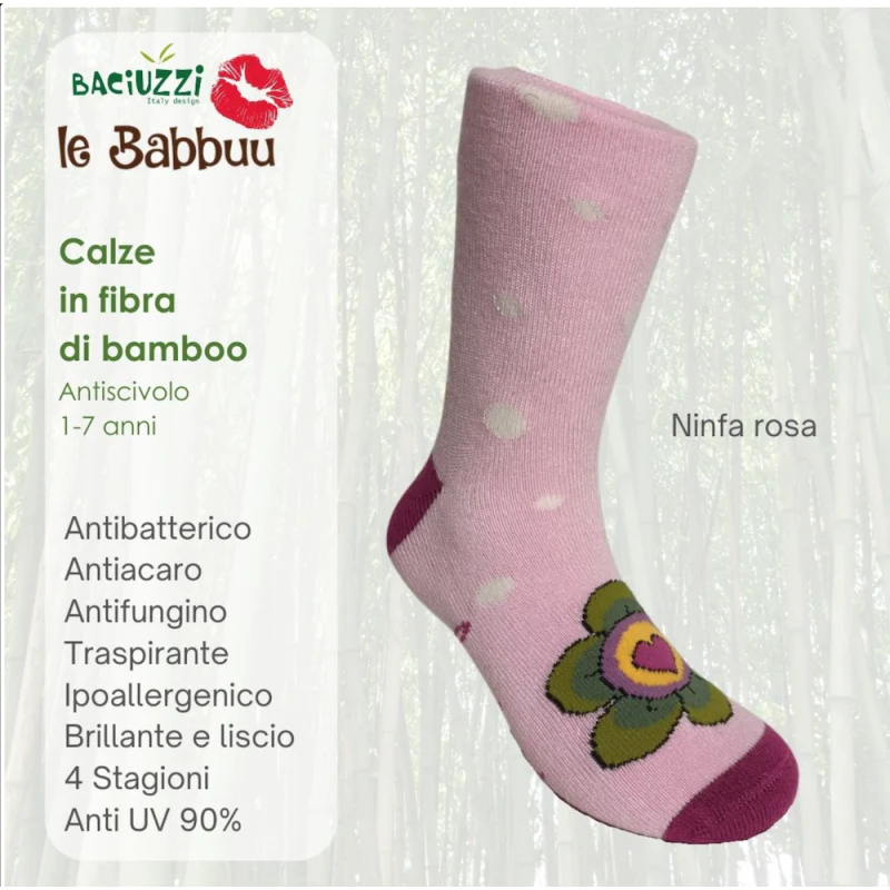 Calzini Baciuzzi Antiscivolo in fibra di Bambù - Ninfa Rosa