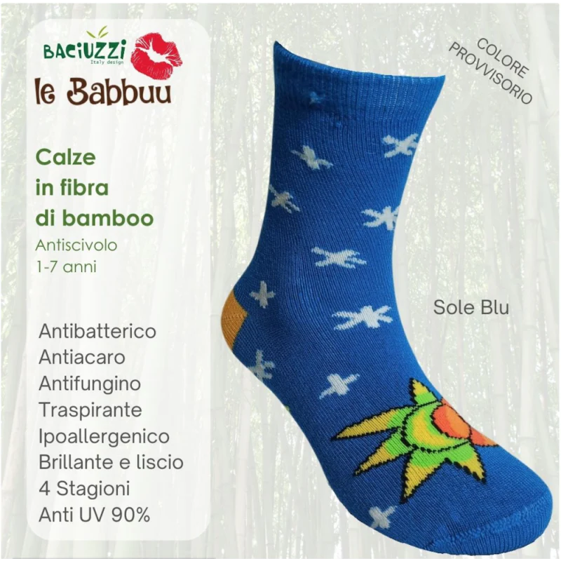 Calzini Baciuzzi Antiscivolo in fibra di Bambù - Sole Turchese - immagine 2