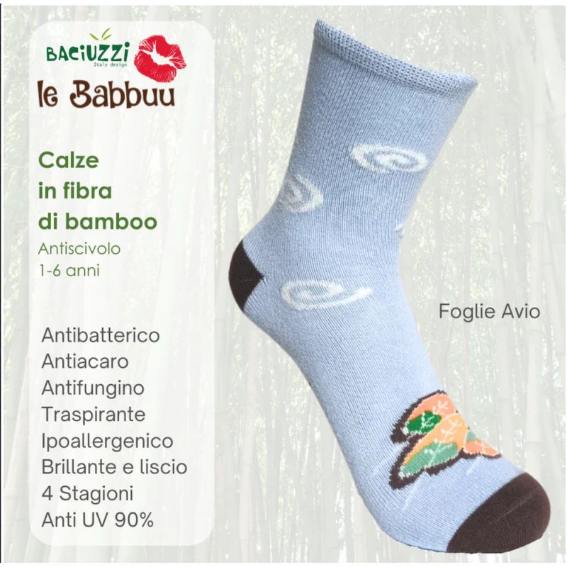 Calzini Baciuzzi Antiscivolo in fibra di Bambù - Foglie Avio - immagine 2