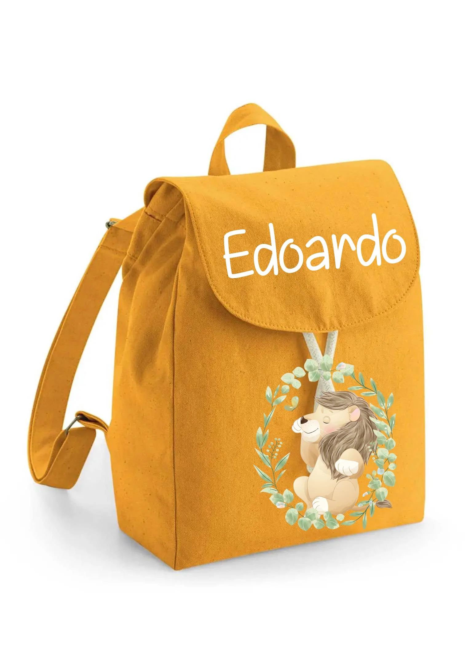 Mini Zaino asilo personalizzabile in cotone Leone in cornice - immagine 6
