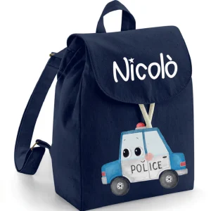 Mini Zaino asilo personalizzabile in cotone Macchina Polizia