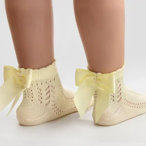 Calze bimba basse con fiocco traforate Yellow Meia Pata