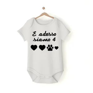 Body 100% cotone idea regalo nascita adesso siamo in 4 zampa