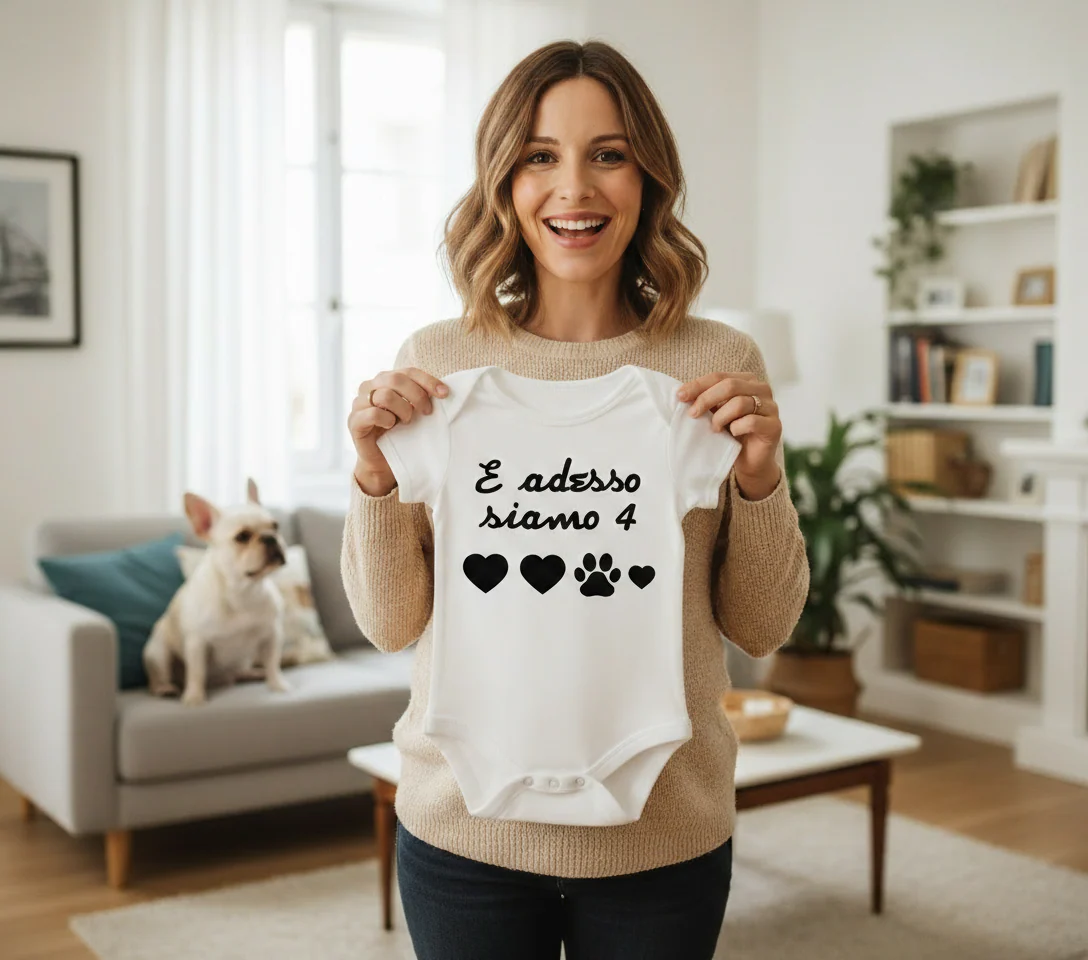 Body 100% cotone idea regalo nascita adesso siamo in 4 zampa - immagine 3