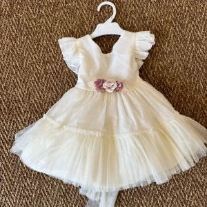 Abitino da cerimonia Bianco e Fiori Rosa da 2 a 6 anni