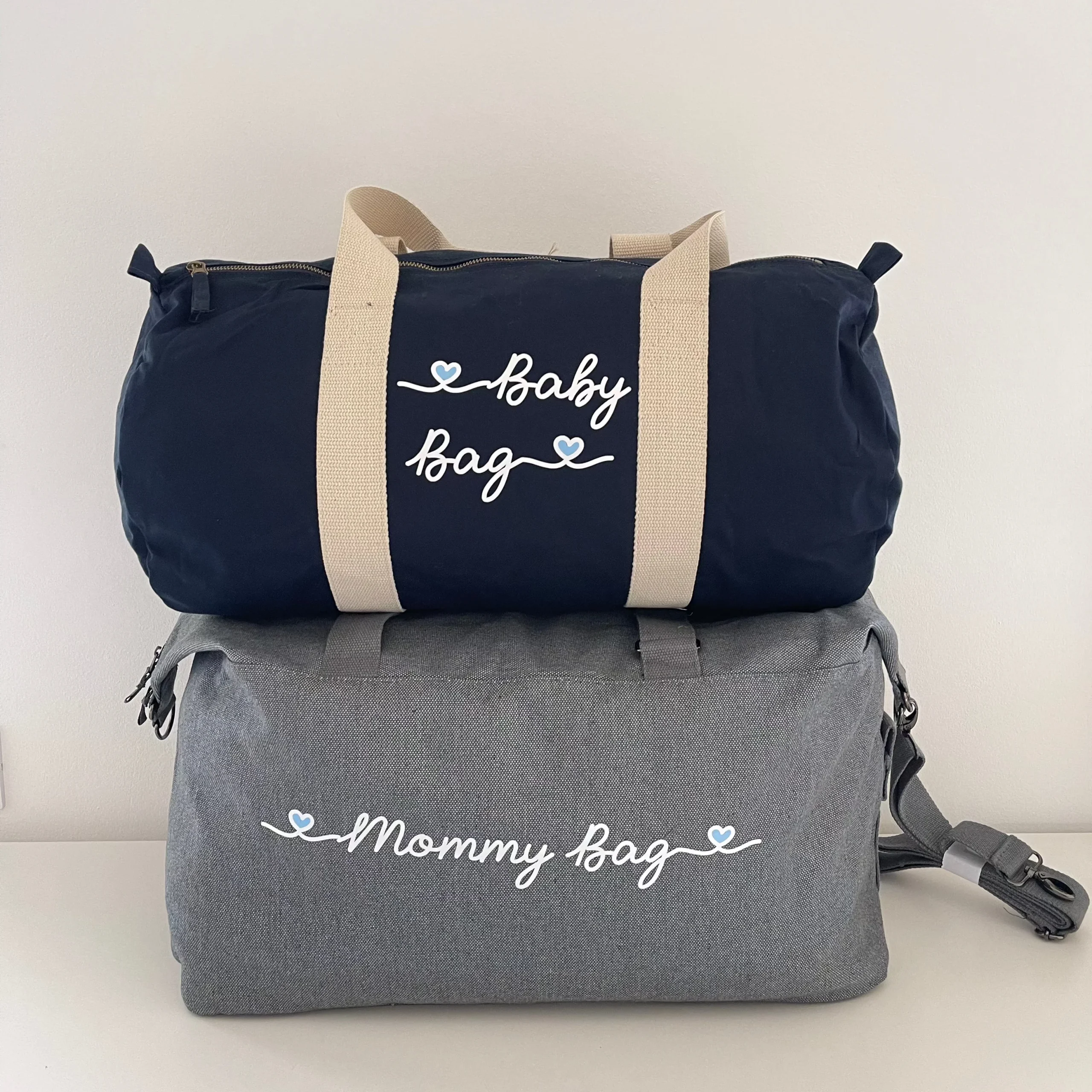 Borsone Mamma grigio E borsone Baby Blu