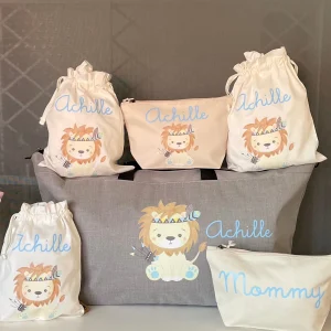 Set Borsone Family Grigio in pet riciclato Leoncino Indiano