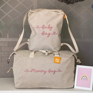 Borsone Mommy e Borsa Zaino in Polycotton beige