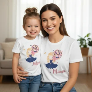 Mamma e Mini T-shirt  con dettaglio Glitter