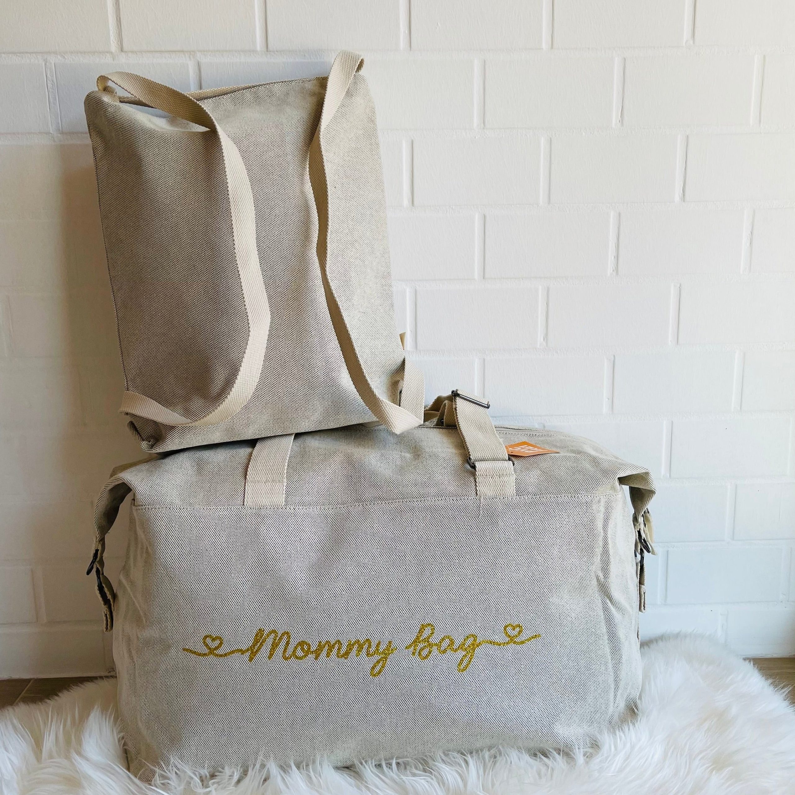 Borsone Mommy e Borsa Zaino in Polycotton beige - immagine 5